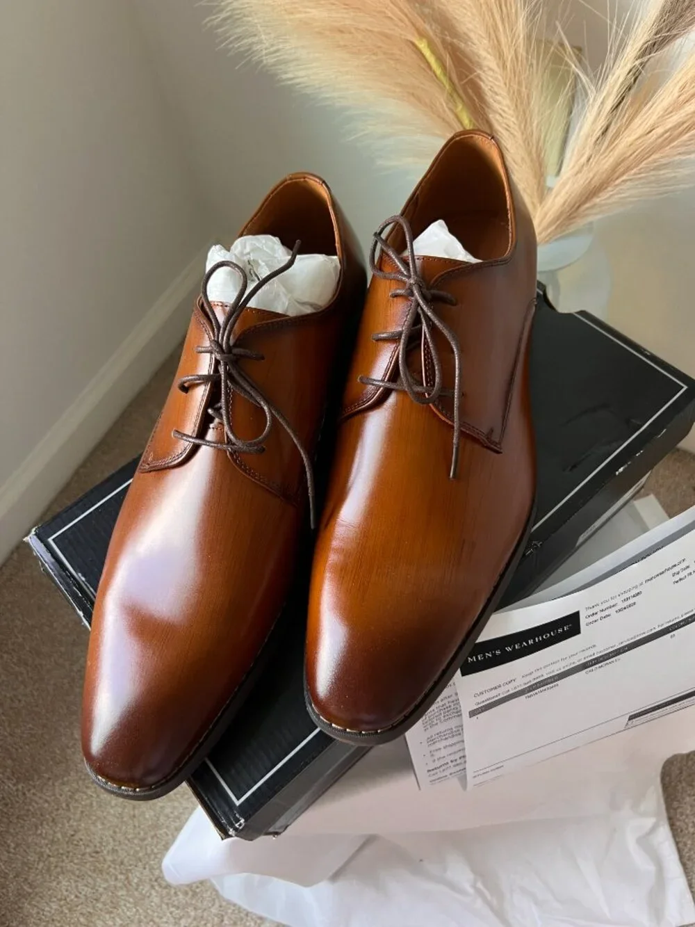 Carlo Morandi Cognac Brown Leather Derby Dress Shoes Men’s 13D New